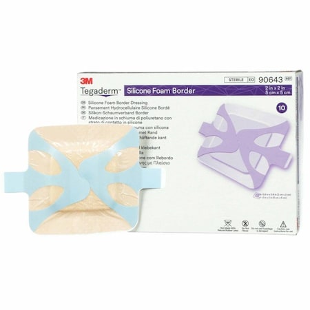 3M Tegaderm Foam Dressing 2 X 2 Inch With Border Film Backing Silicone Adhesive Square Sterile, 60PK 90643